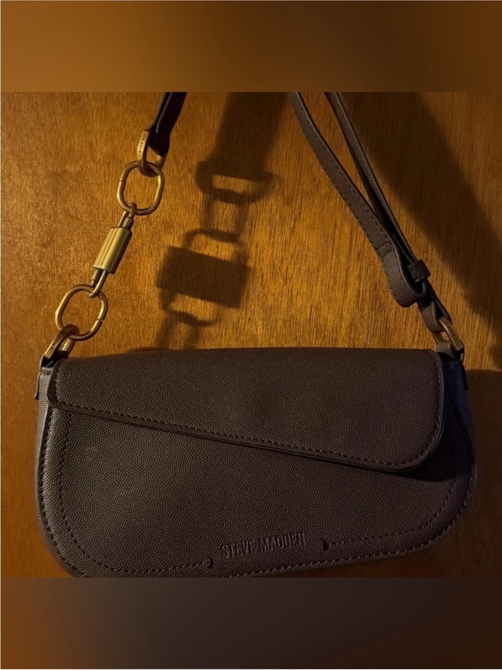 Steve Madden faux Leather brown shoulder Bag with Gold Hardware